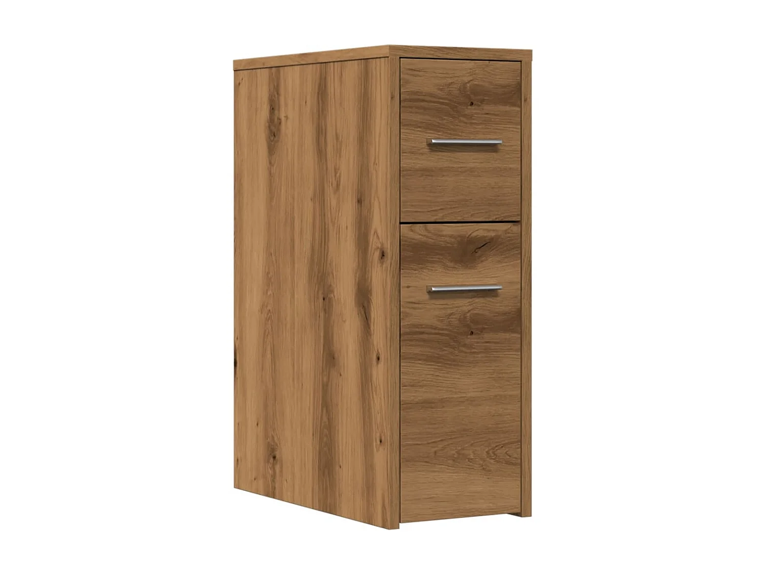 Schmaler Badezimmerschrank mit Rollen aus handgefertigter Eiche