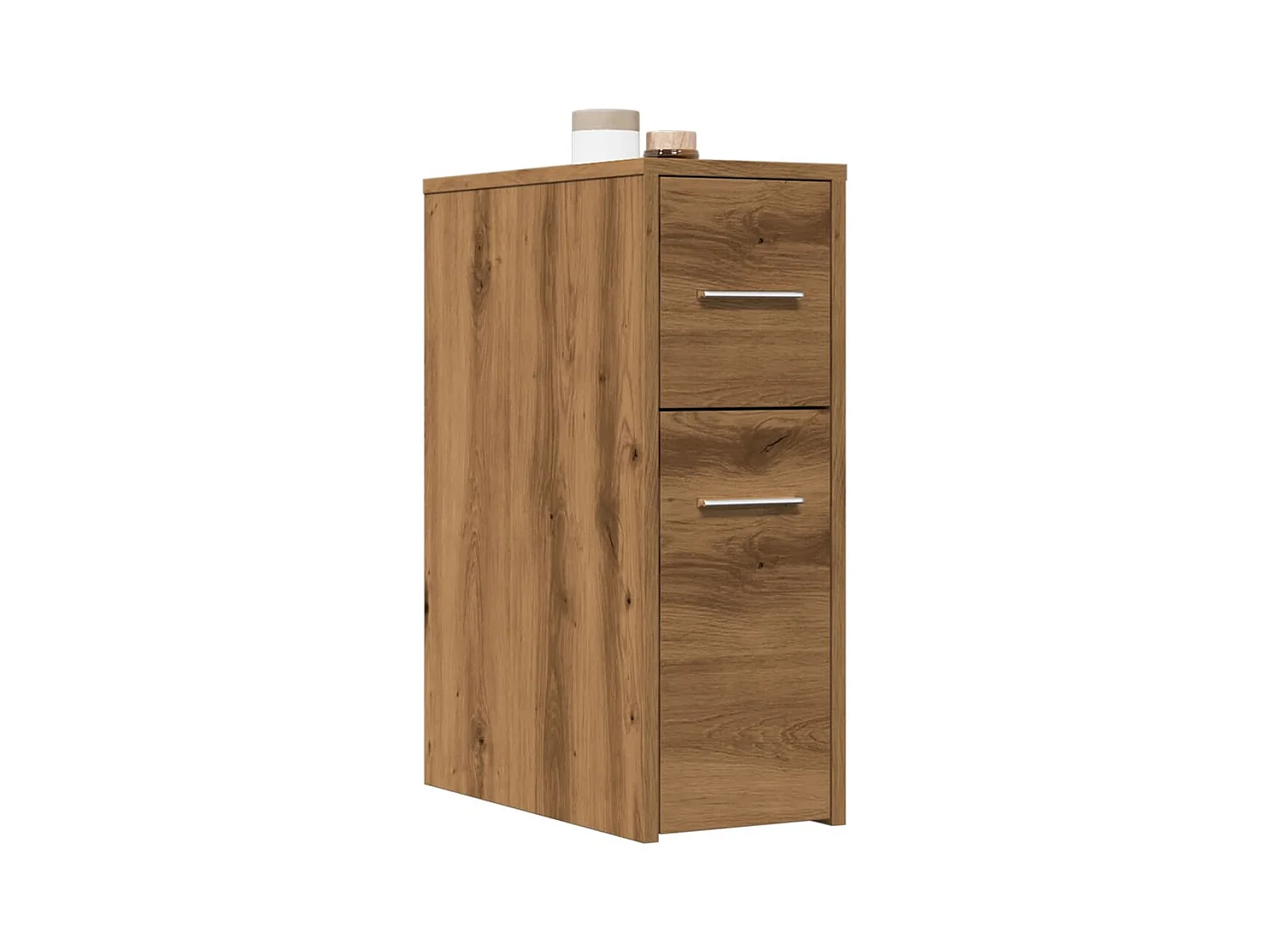 Schmaler Badezimmerschrank mit Rollen aus handgefertigter Eiche