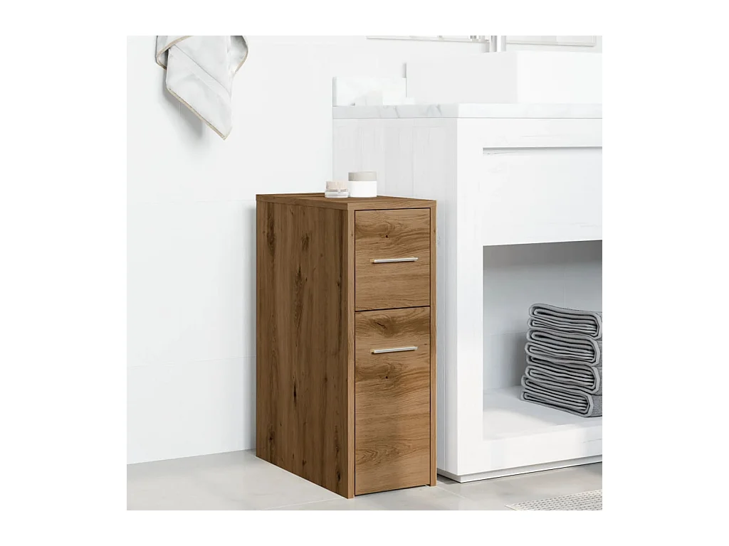 Schmaler Badezimmerschrank mit Rollen aus handgefertigter Eiche