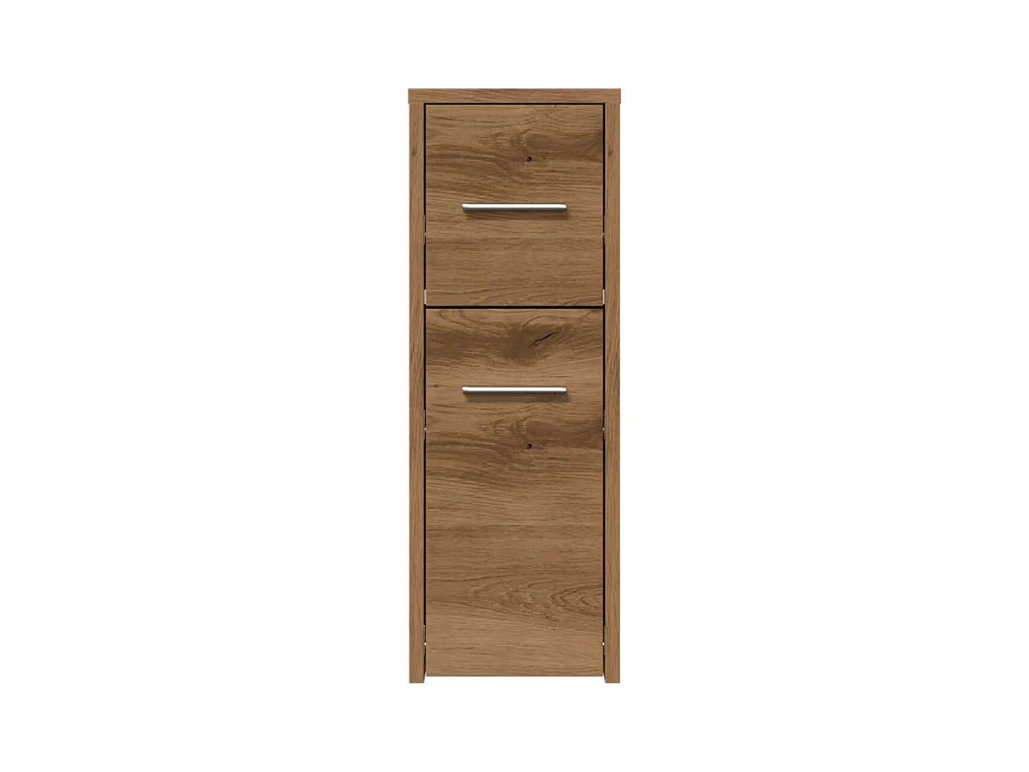 Schmaler Badezimmerschrank mit Rollen aus handgefertigter Eiche