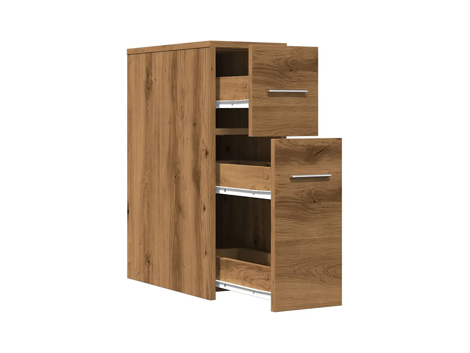 Schmaler Badezimmerschrank mit Rollen aus handgefertigter Eiche