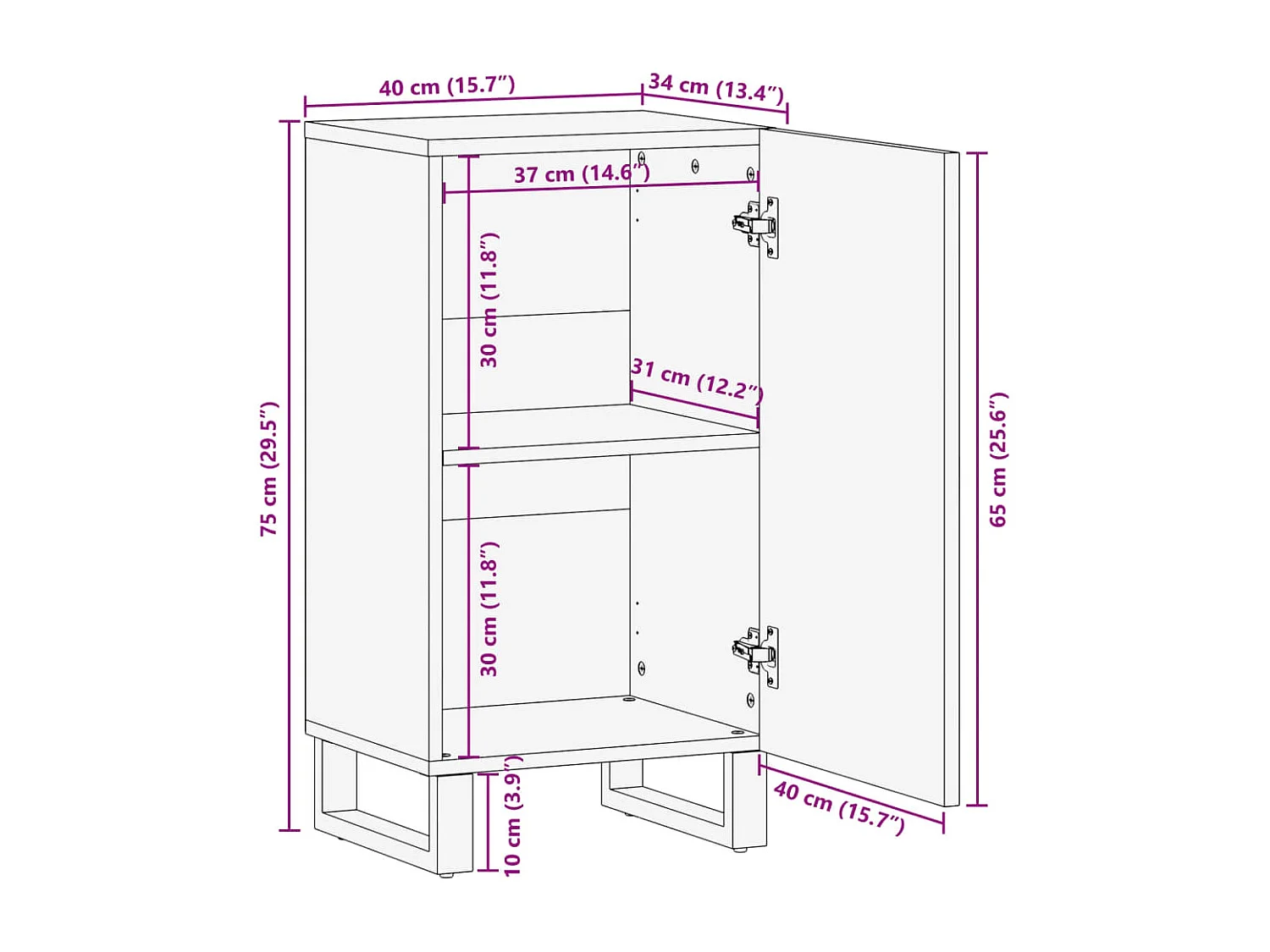 Credenza 40x34x75 cm in legno massello di acacia