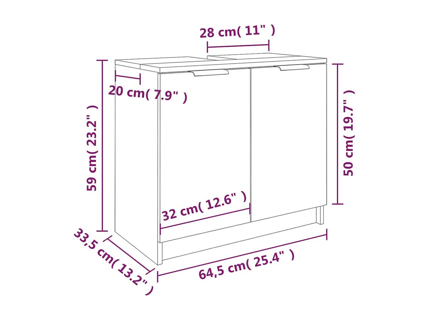Armoire de salle de bain Noir 64,5x33,5x59 cm Bois d'ingénierie