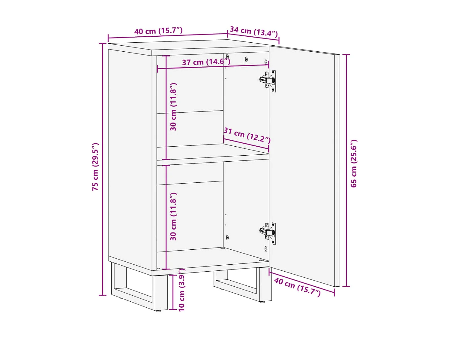 Credenza 40x34x75 cm in legno massello di mango grezzo