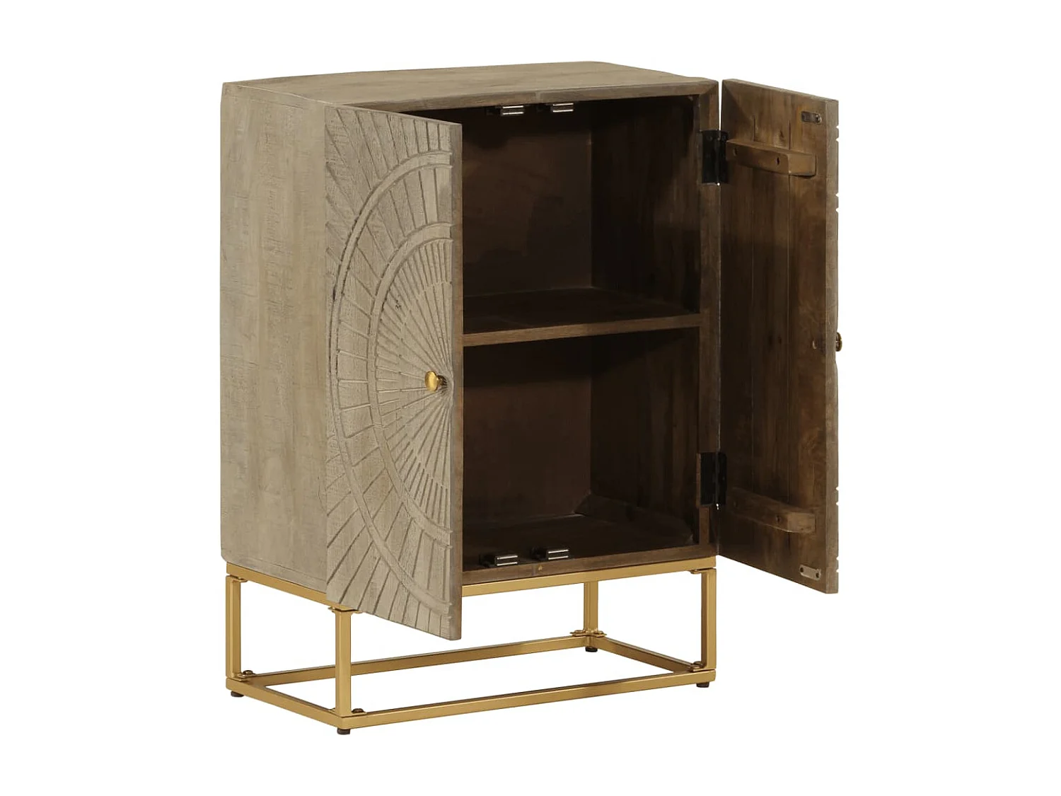 Credenza nera 55x30x76 cm in legno massello di mango e ferro