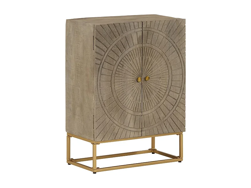 Credenza nera 55x30x76 cm in legno massello di mango e ferro