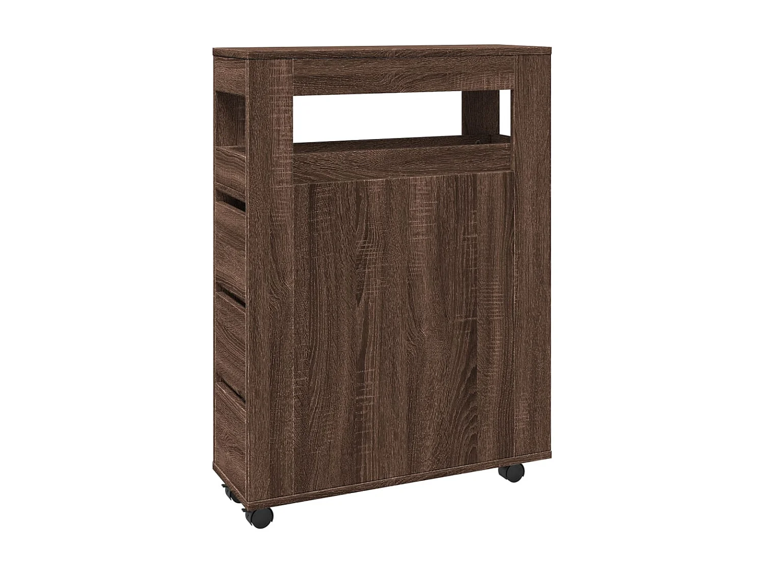 Muebles de baño estrechos con ruedas, roble marrón
