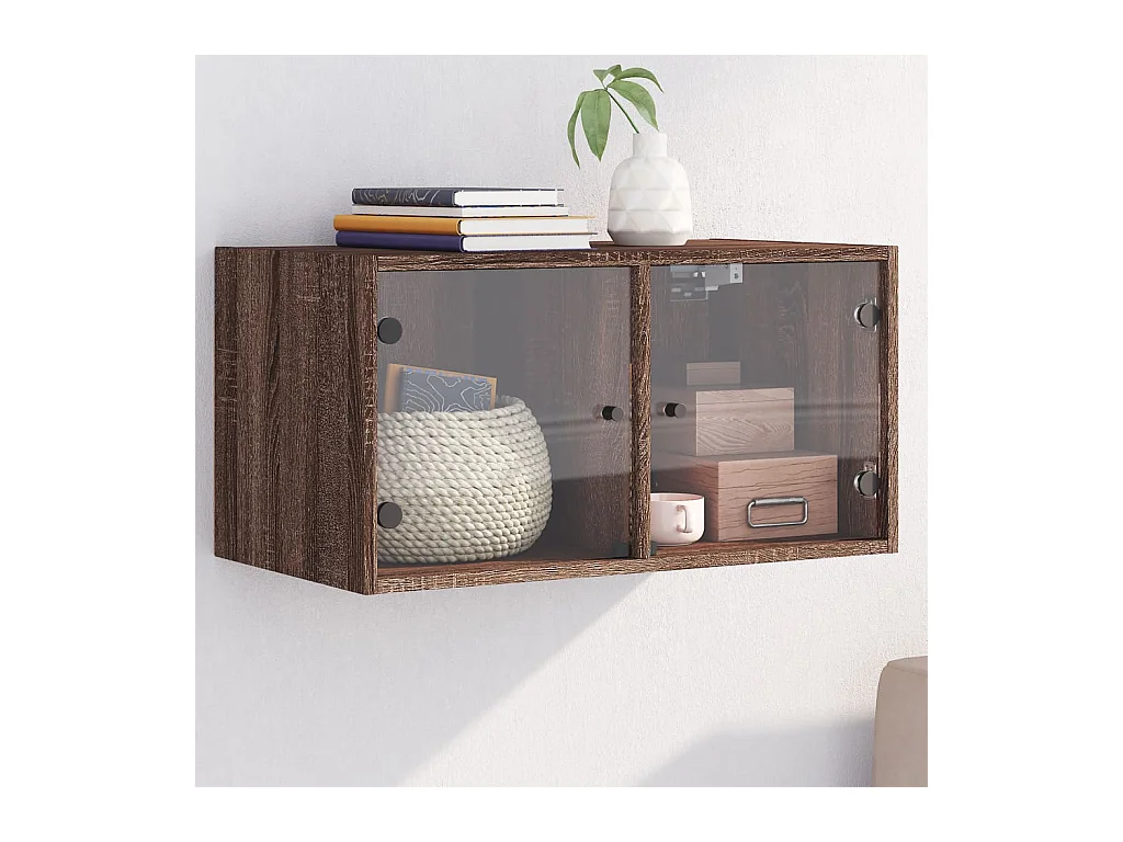 Armoire murale avec portes en verre chêne marron 68,5x37x35 cm