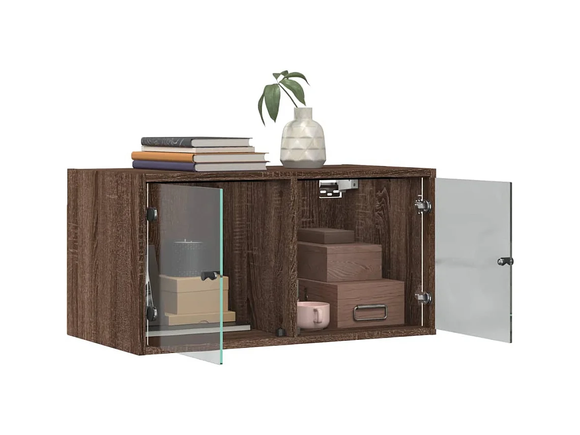 Armoire murale avec portes en verre chêne marron 68,5x37x35 cm
