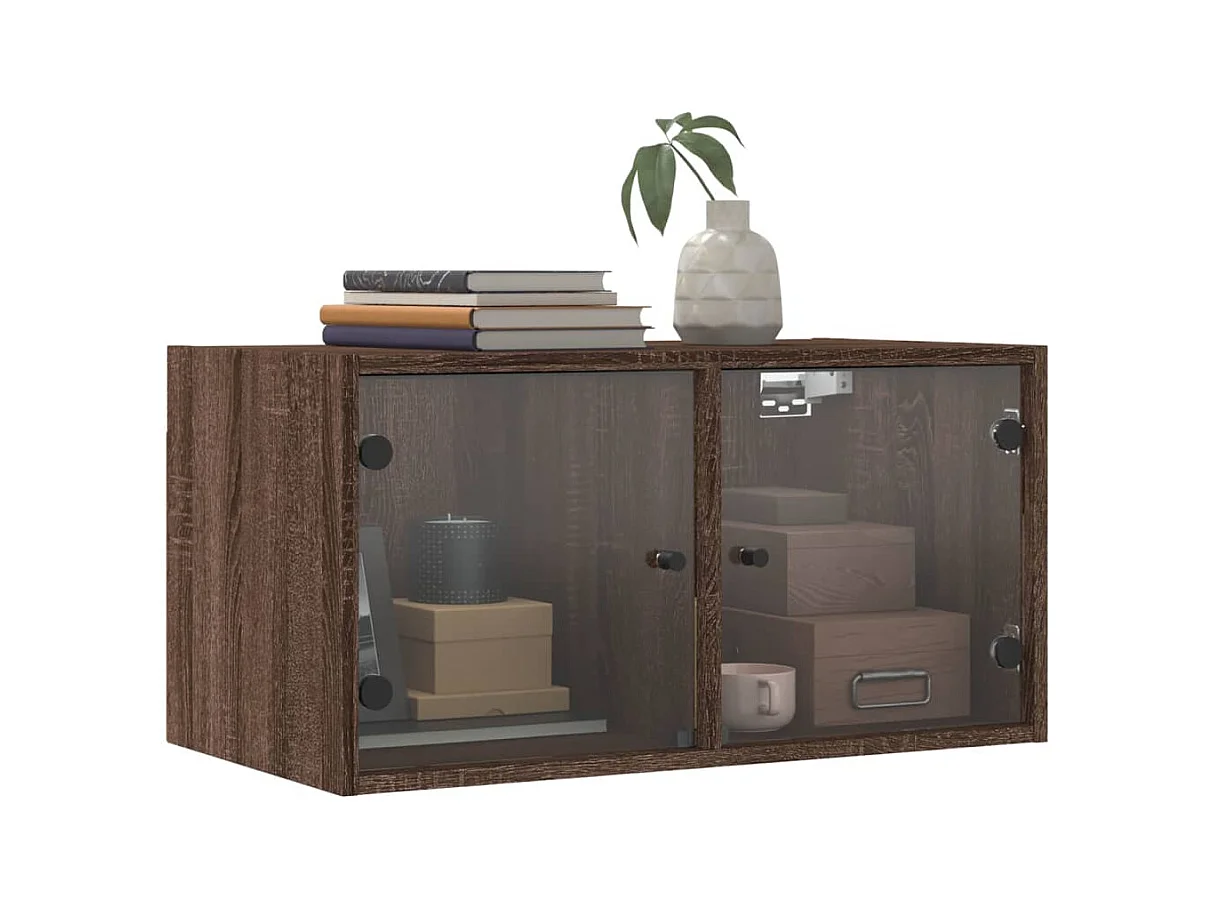 Armoire murale avec portes en verre chêne marron 68,5x37x35 cm