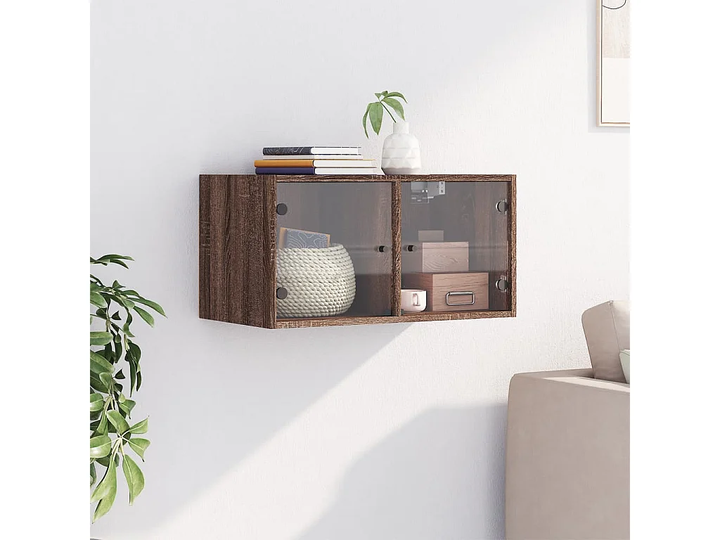 Armoire murale avec portes en verre chêne marron 68,5x37x35 cm