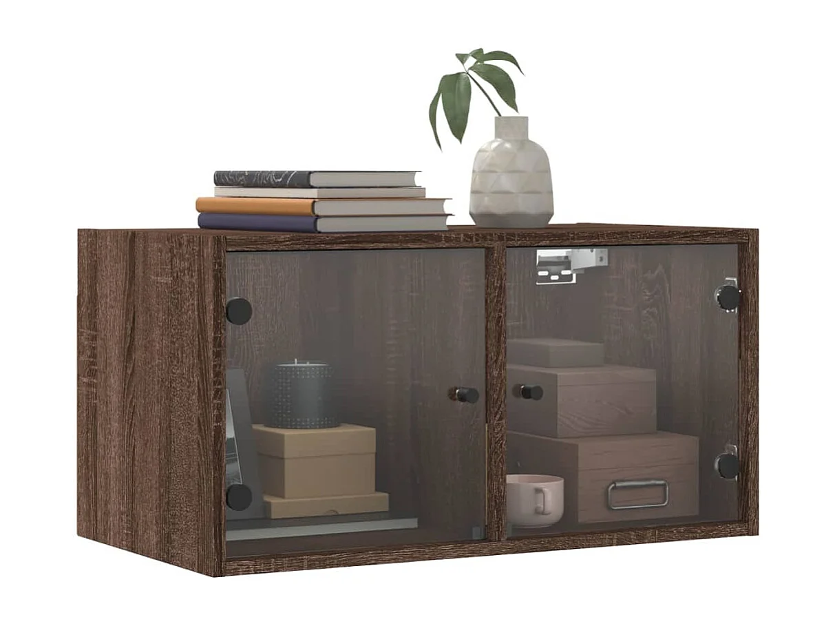 Armoire murale avec portes en verre chêne marron 68,5x37x35 cm