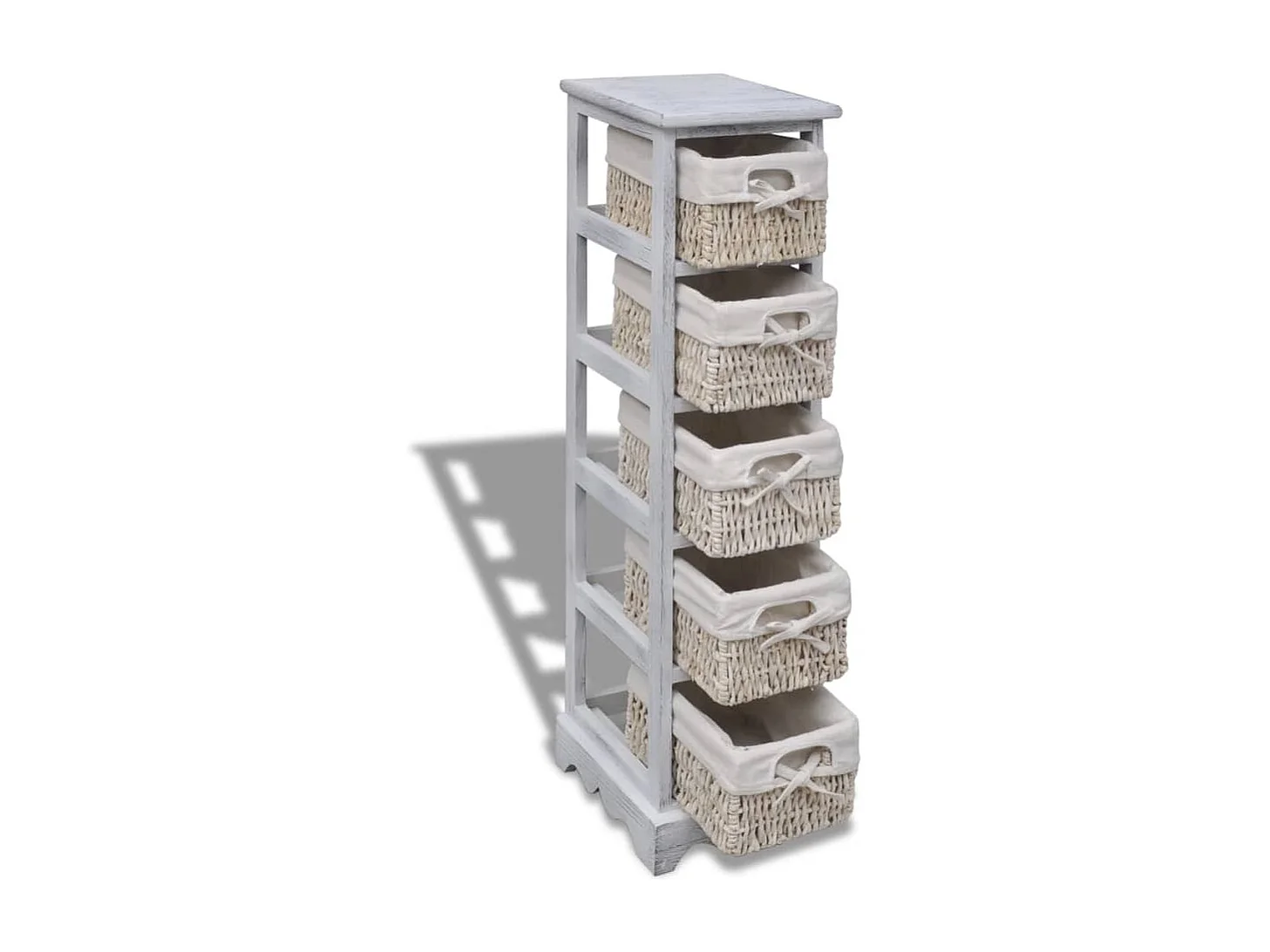 Étagère de rangement en bois 5 paniers en tissage Blanc