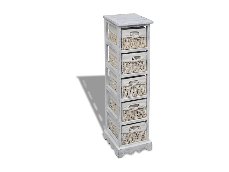 Étagère de rangement en bois 5 paniers en tissage Blanc