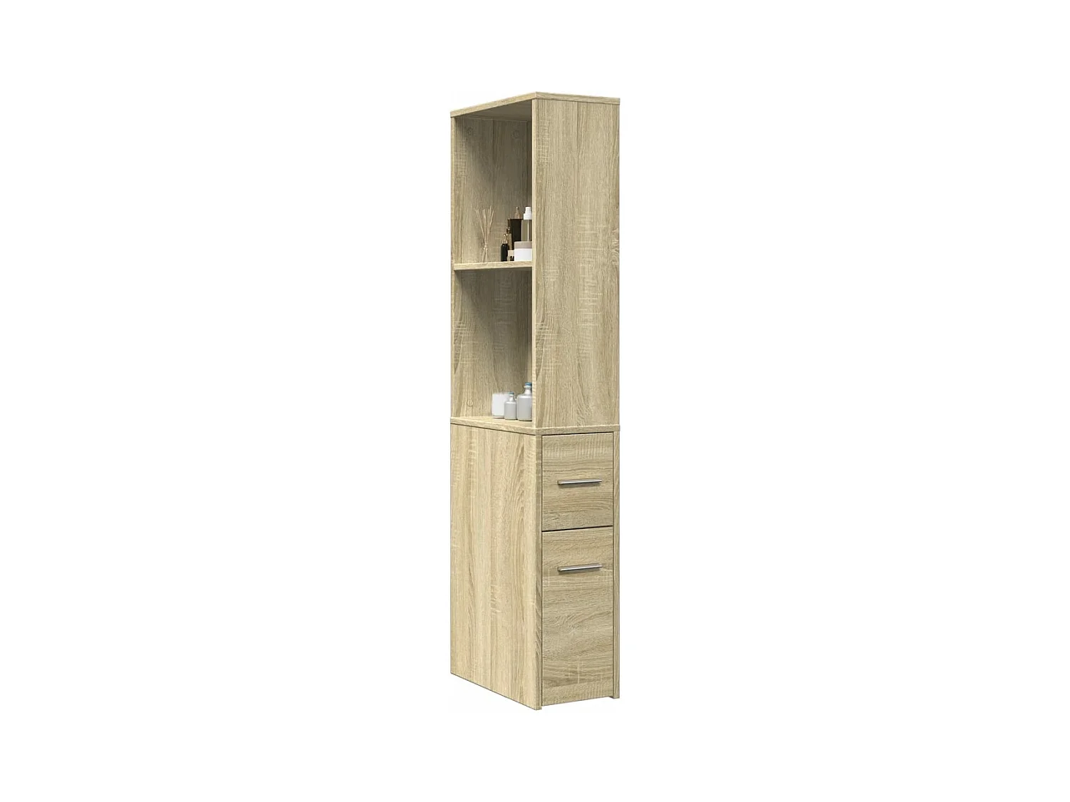 Armoire de salle de bain étroite avec roulettes chêne sonoma