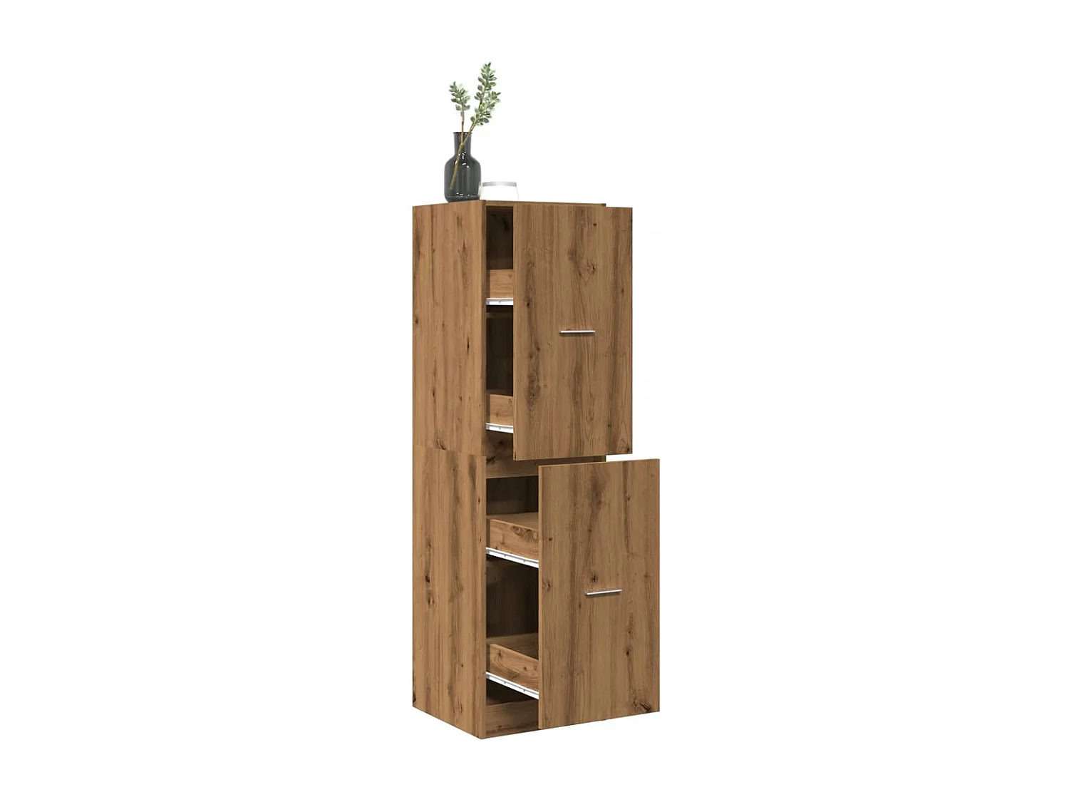 Mueble boticario artesanal en madera contrachapada de roble.