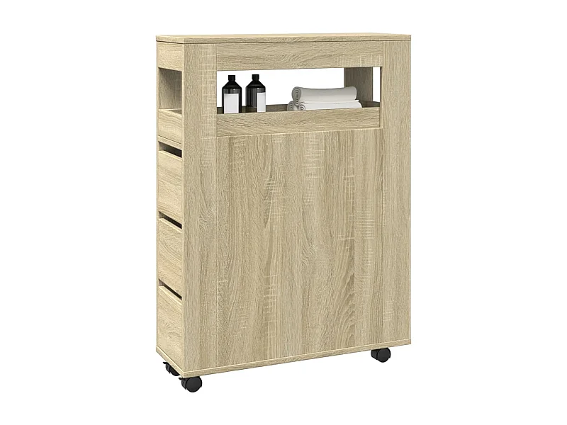 Schmaler Badezimmerschrank auf Rollen in Sonoma-Eiche