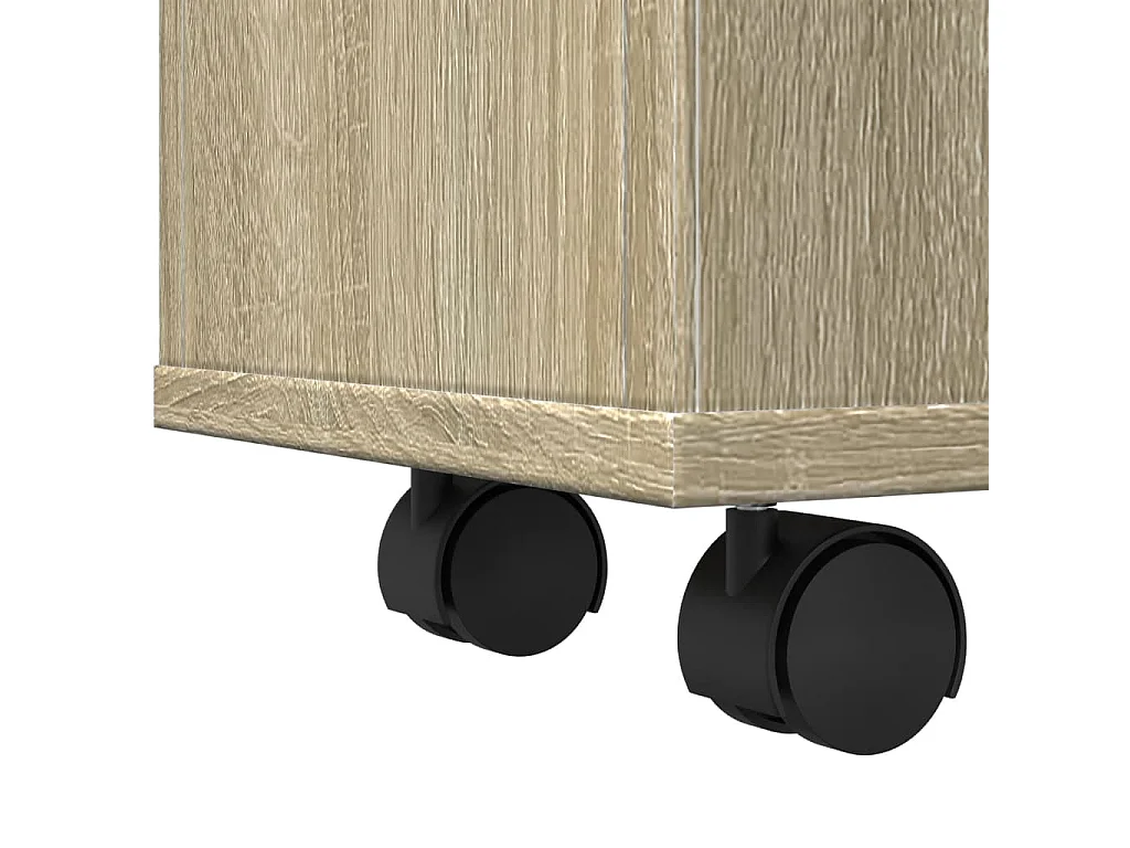 Meuble étroit de salle de bain à roulettes chêne sonoma
