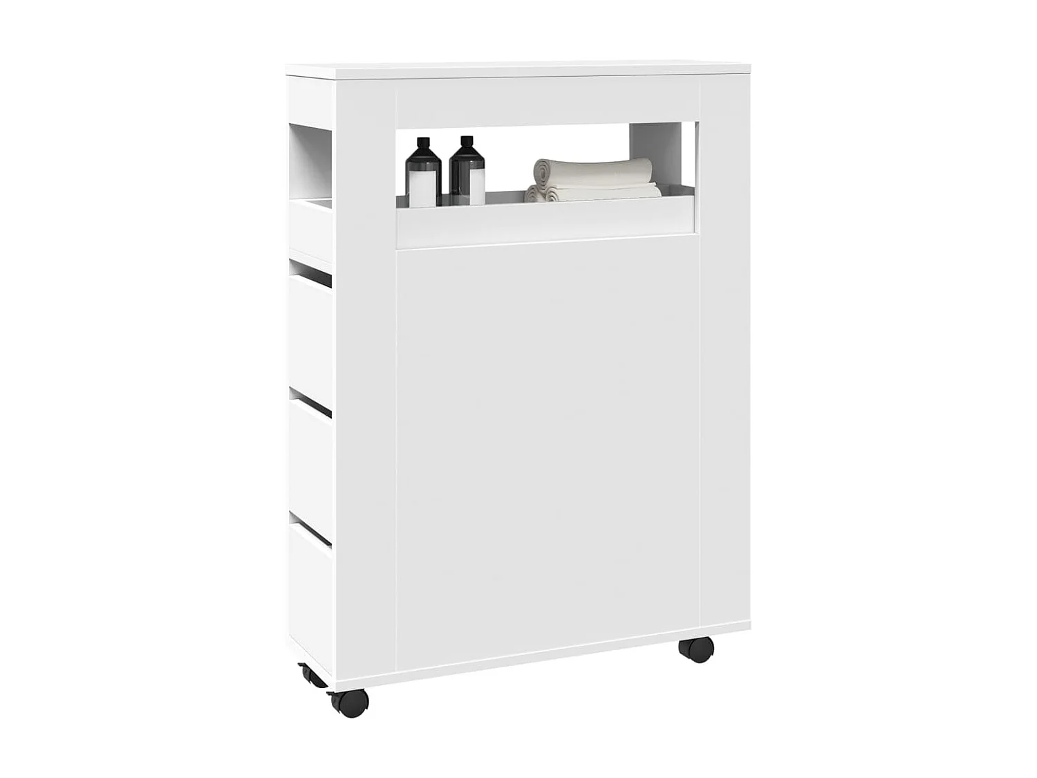 Mobile da bagno bianco stretto con rotelle