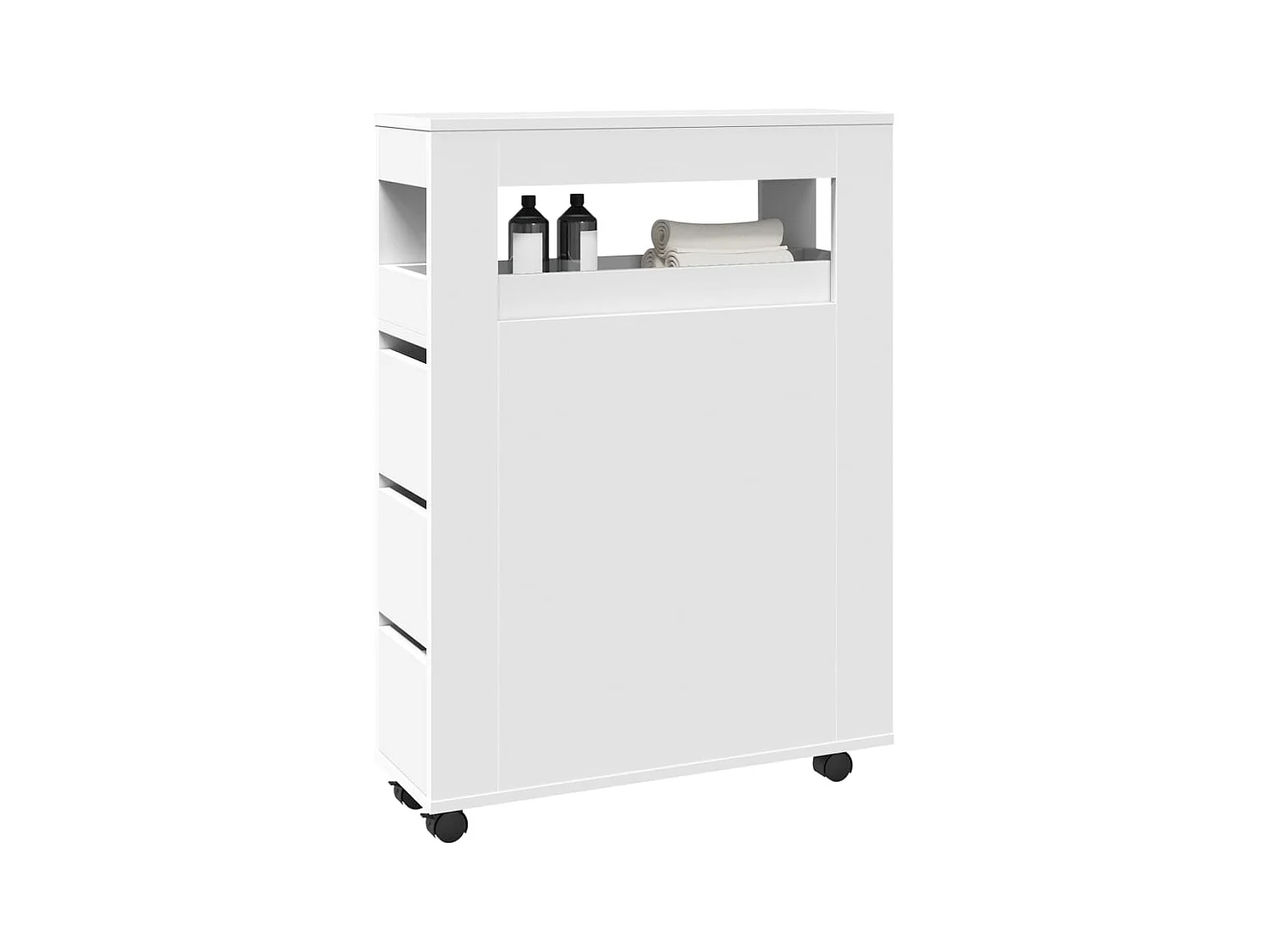 Meuble étroit de salle de bain à roulettes blanc
