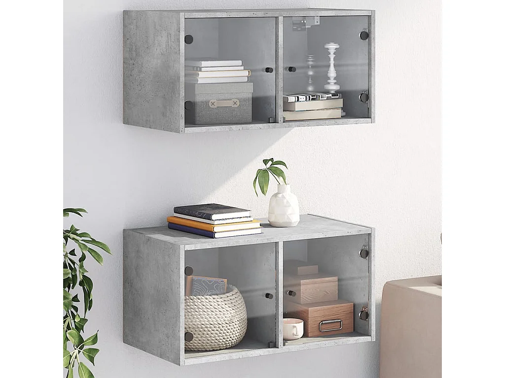 Armarios de pared y puertas de cristal 2ud gris hormigón 68,5x37x35cm