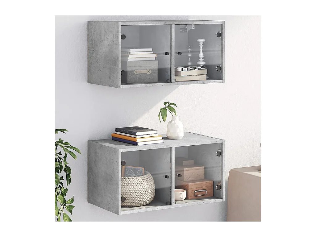 Bovenkasten en glazen deuren 2st betongrijs 68,5x37x35cm