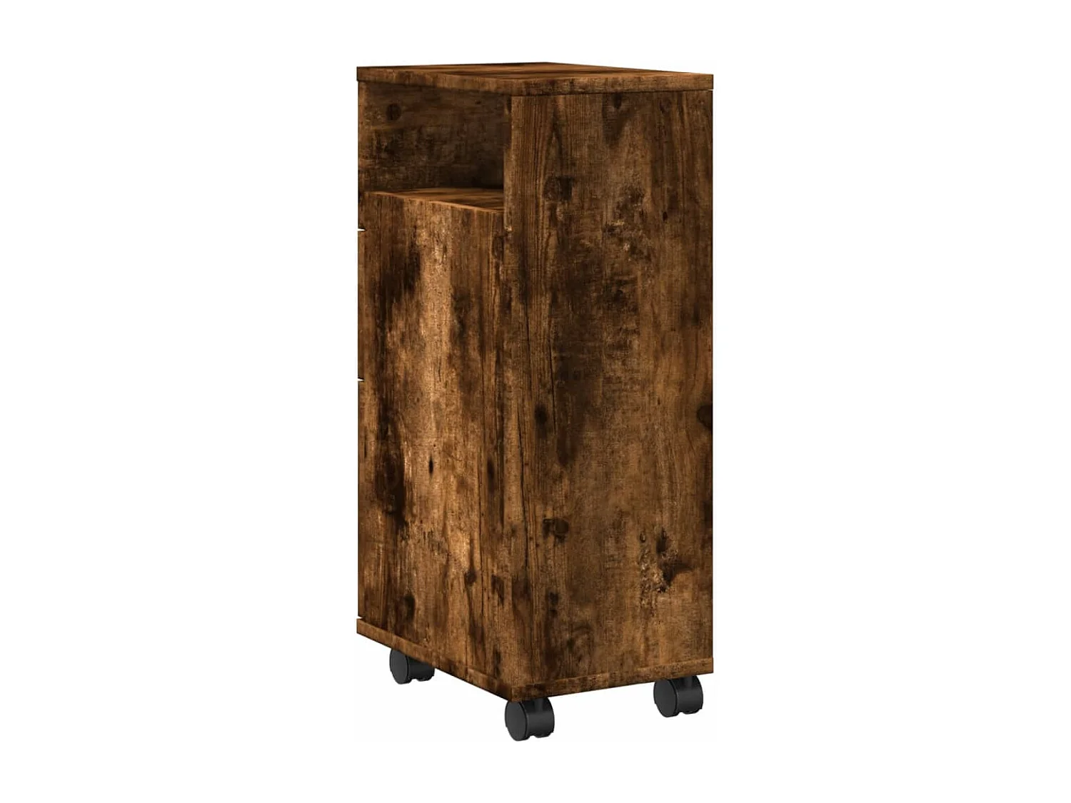 Schmale Badezimmermöbel auf Rollen, geräucherte Eiche