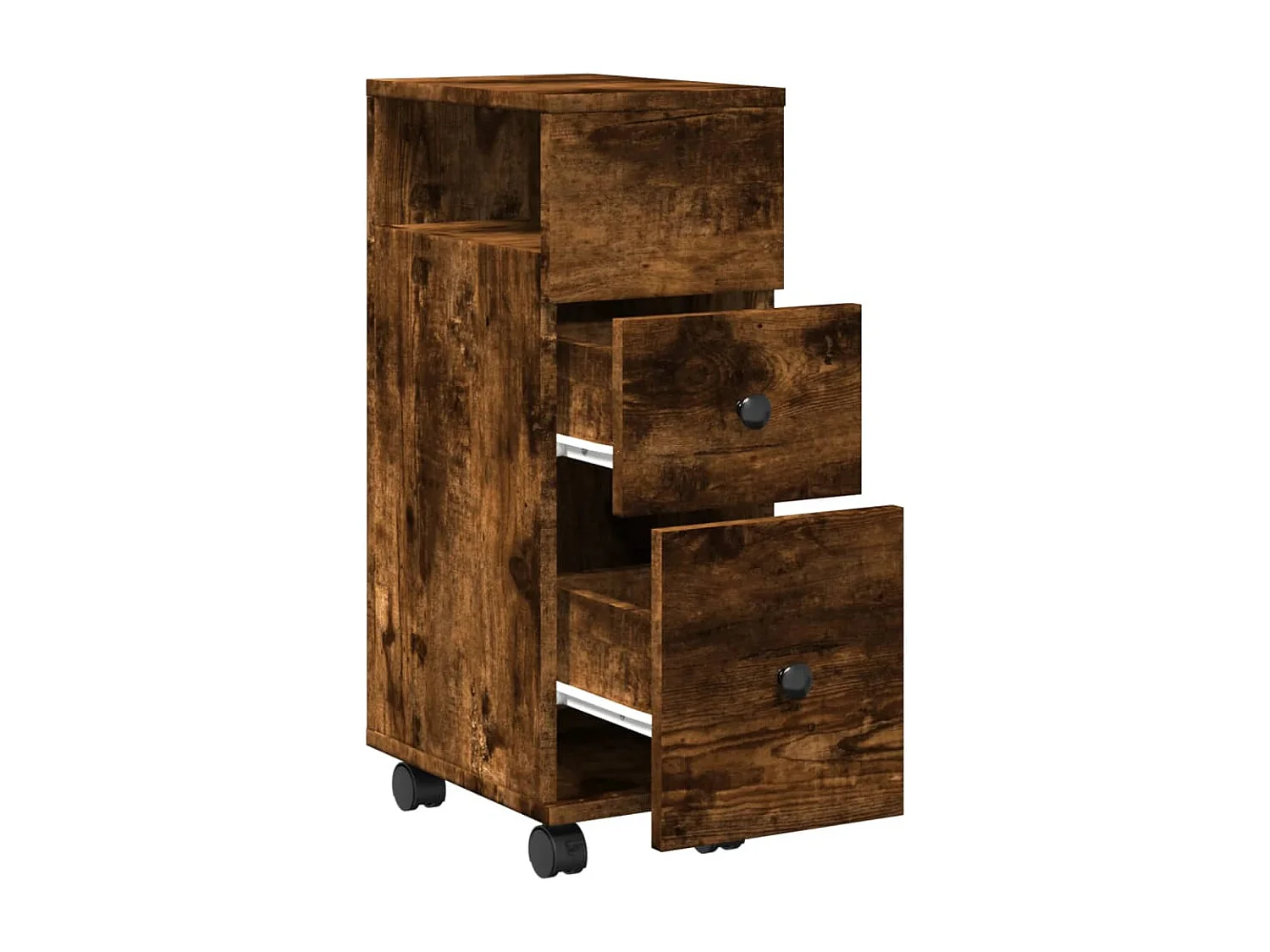 Meuble étroit de salle de bain à roulettes chêne fumé