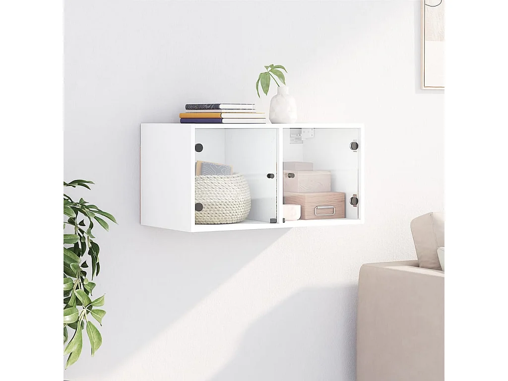 Pensile con ante in vetro bianco 68,5x37x35 cm