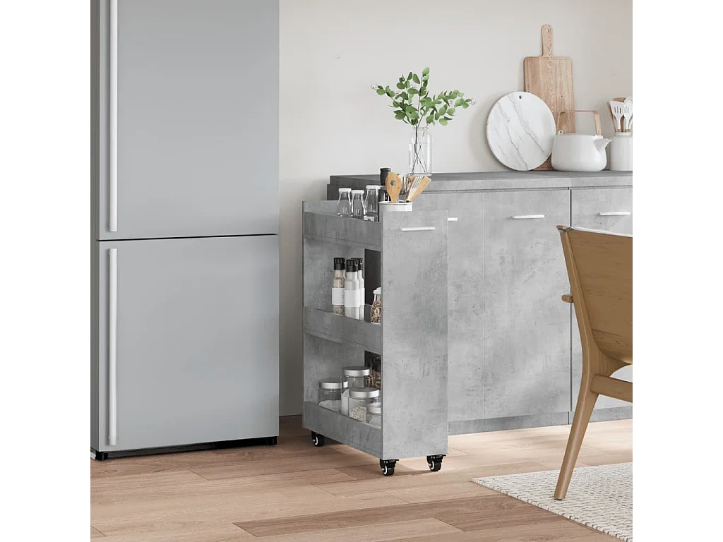 Armoire avec roues gris béton 60x22x79 cm bois d'ingénierie