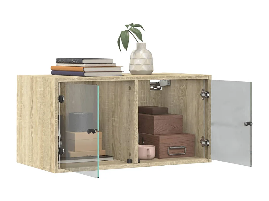 Pensili con ante in vetro 2 pz rovere sonoma 68,5x37x35 cm