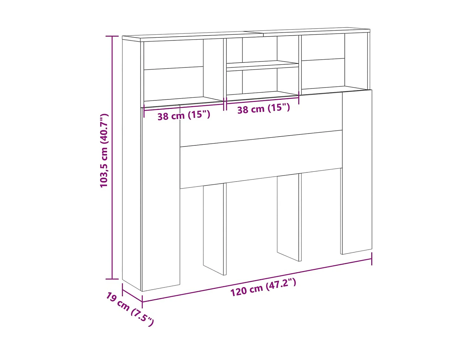 Armoire de tête de lit chêne artisanal 120x19x103,5 cm