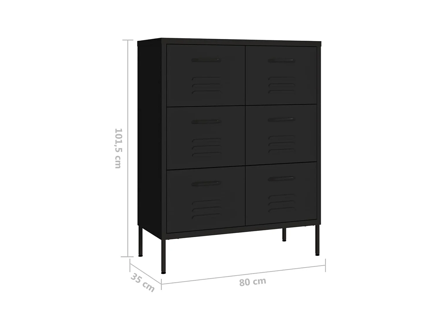 Armoire à tiroirs Noir 80x35x101,5 cm Acier