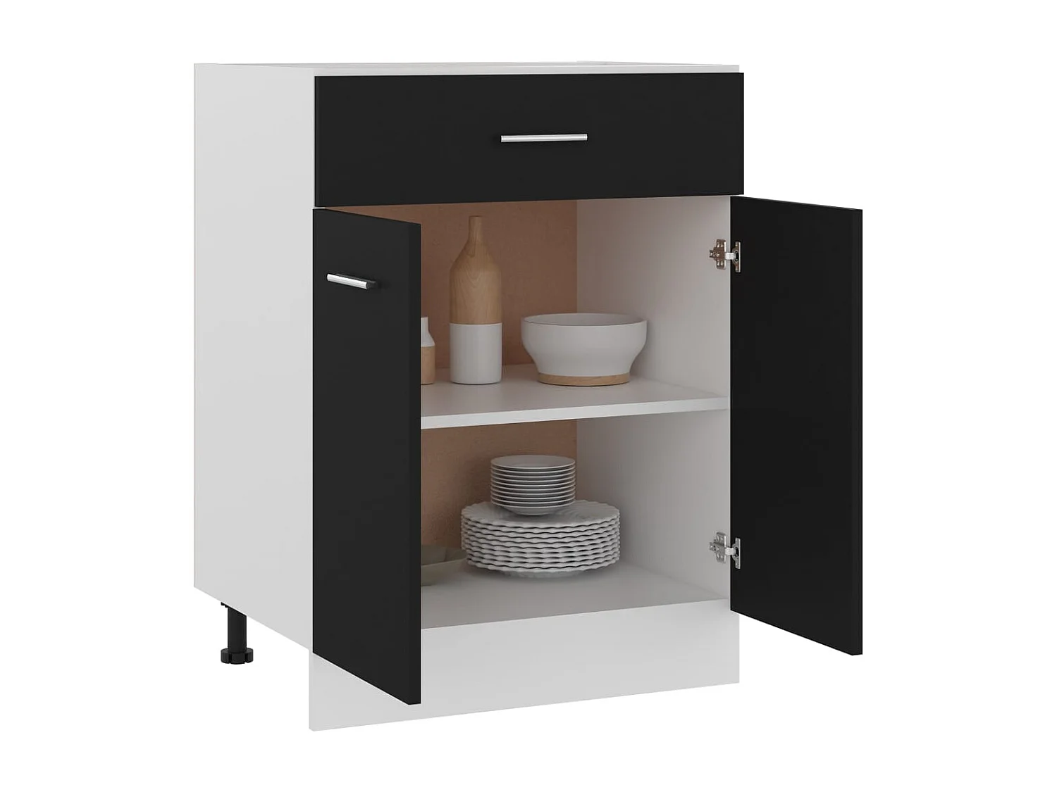 Mobile da terra con cassetto Nero 60x46x81,5 cm MDF