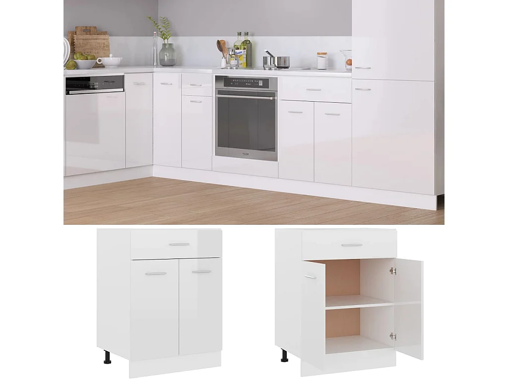 Armoire de plancher à tiroir Blanc brillant Bois d’ingénierie