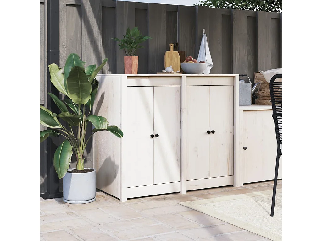 Armoire de cuisine d'extérieur blanc bois de pin massif