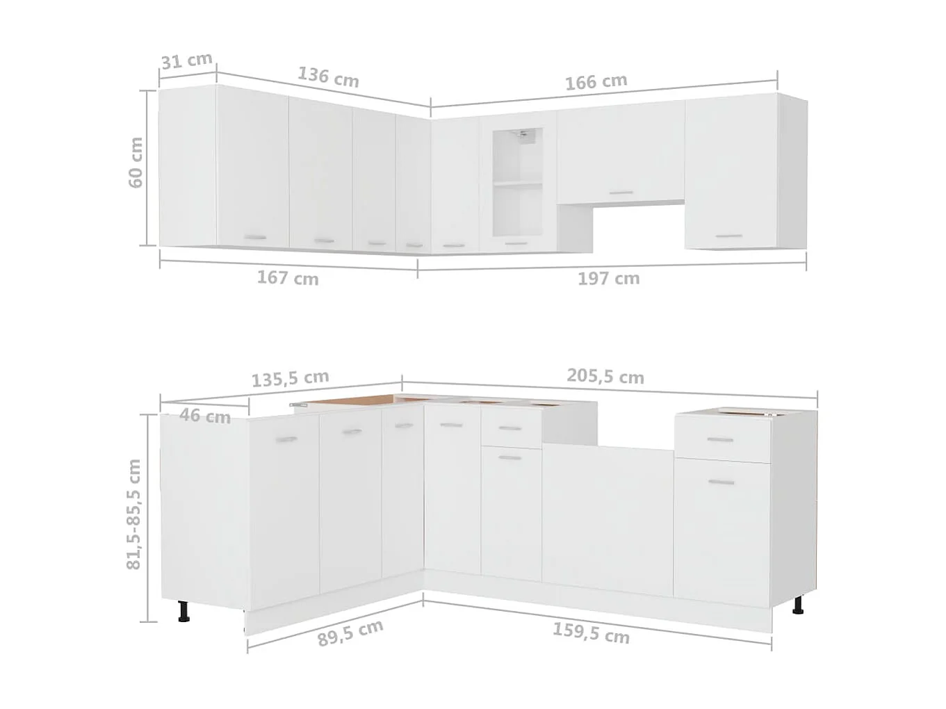 Conjunto muebles de cocina 11 piezas aglomerado blanco