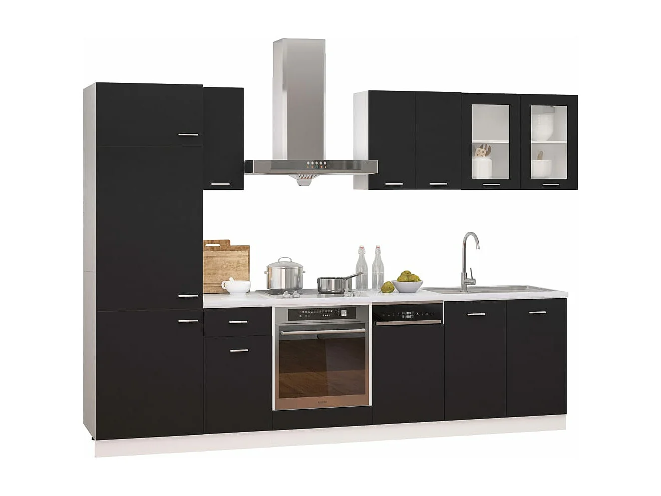 Conjunto de móveis de cozinha 8 peças em aglomerado preto
