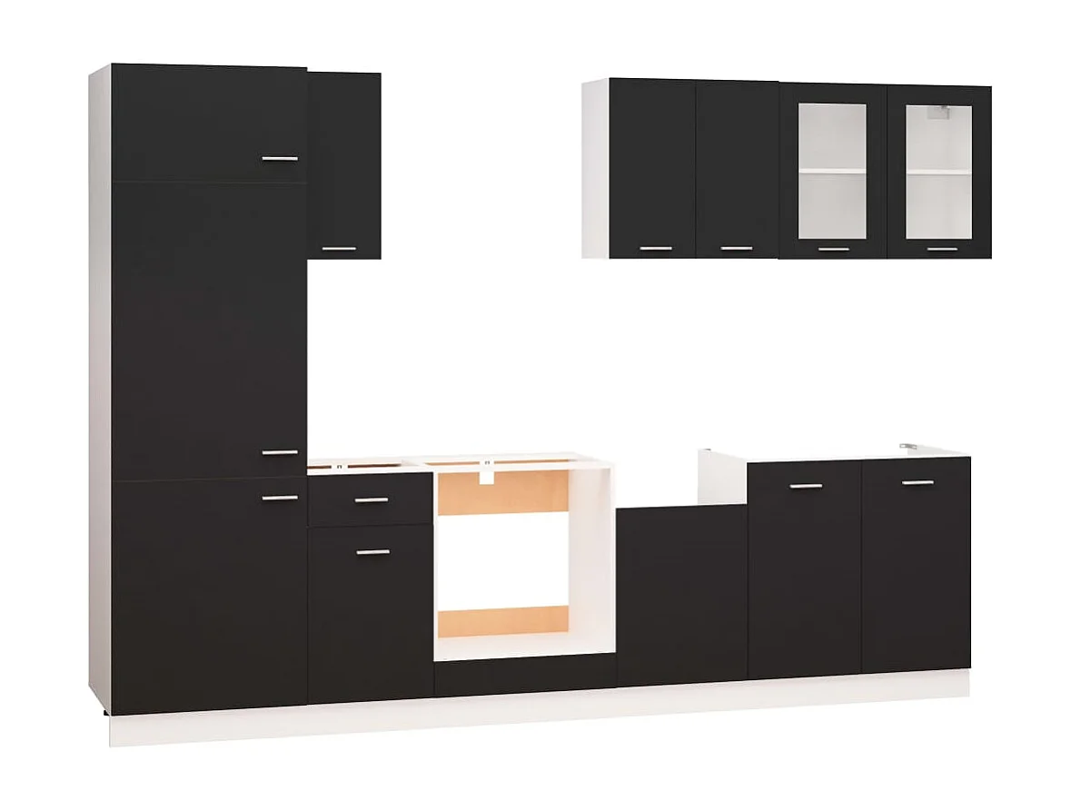 Conjunto de móveis de cozinha 8 peças em aglomerado preto