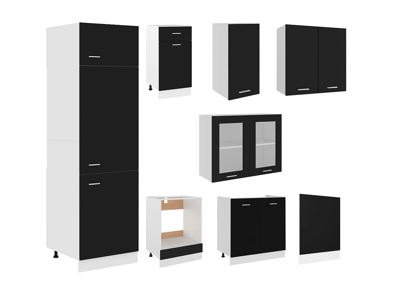 Conjunto de móveis de cozinha 8 peças em aglomerado preto