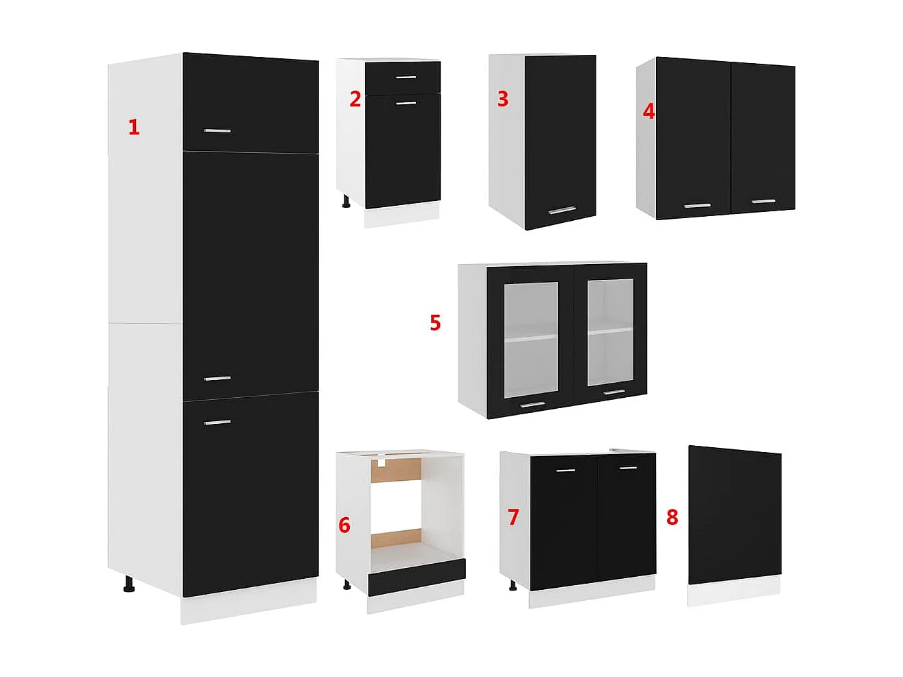 Conjunto de móveis de cozinha 8 peças em aglomerado preto