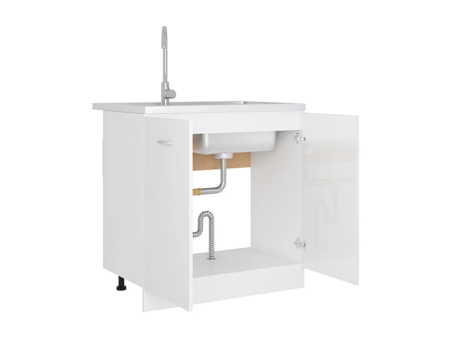 Armoire de plancher d'évier Blanc brillant Bois d’ingénierie