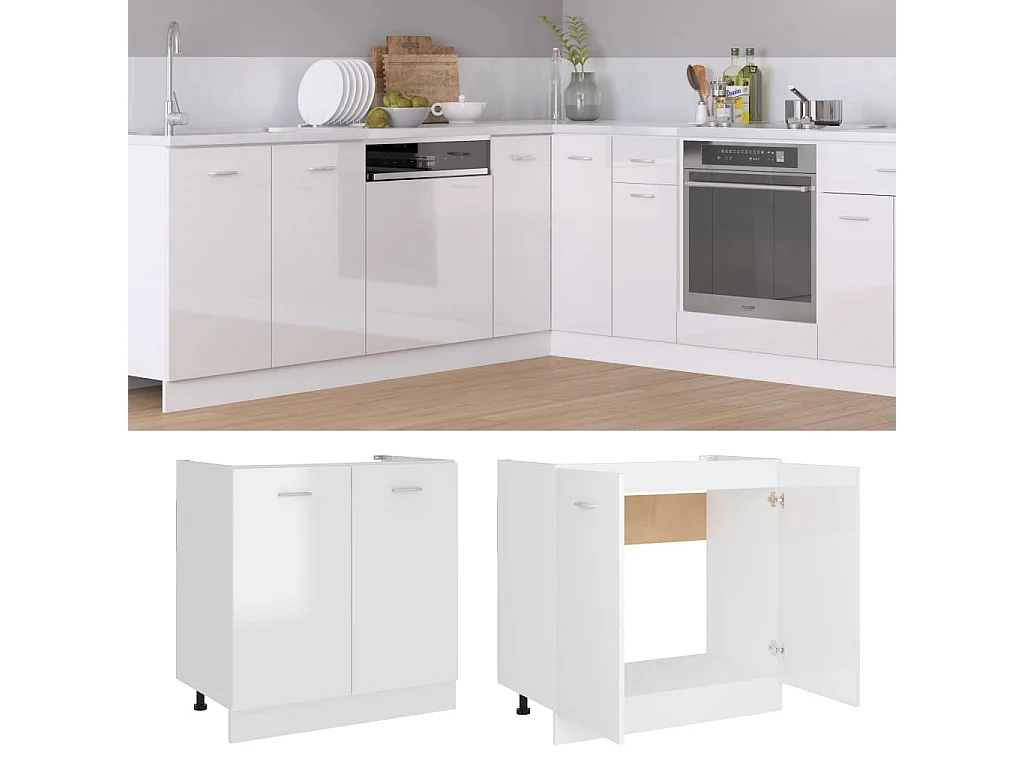 Armoire de plancher d'évier Blanc brillant Bois d’ingénierie