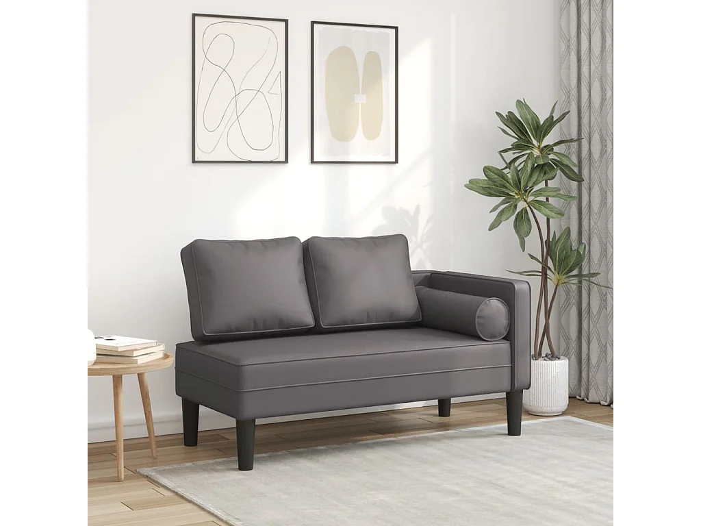 Chaise longue avec coussins gris similicuir
