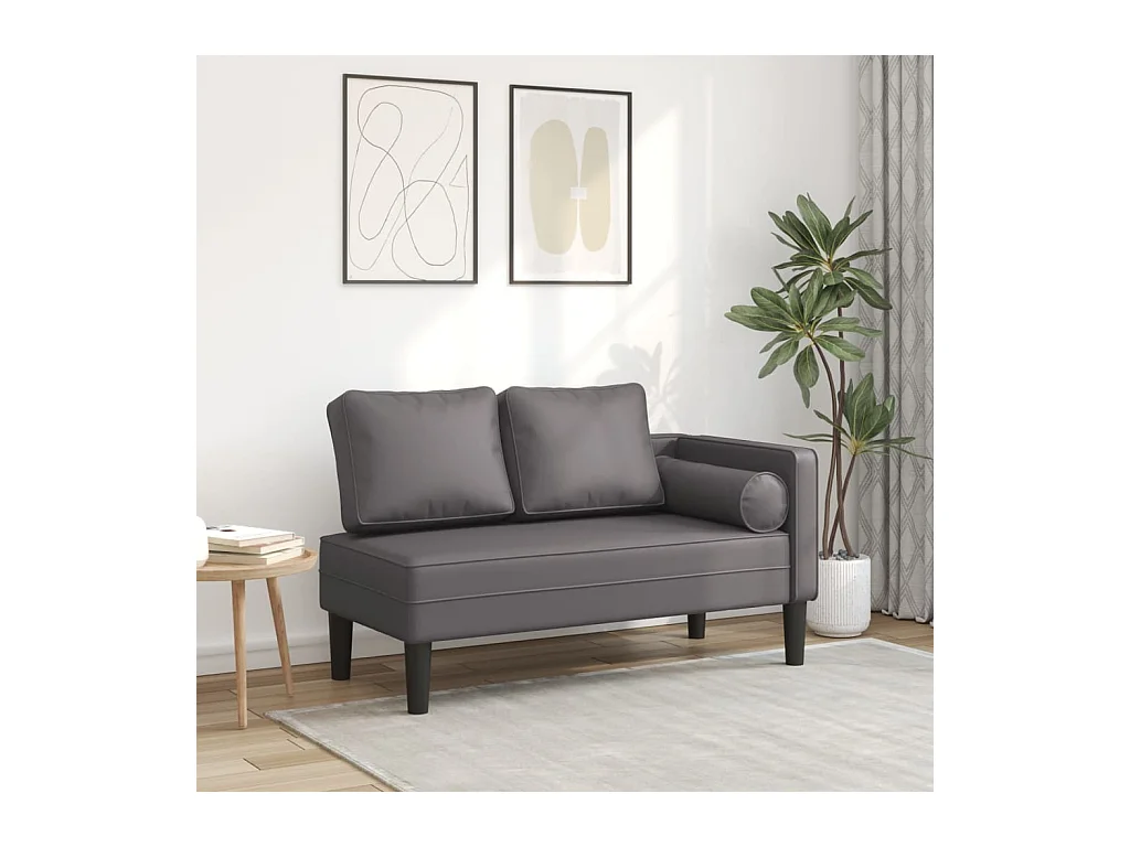 Chaise longue avec coussins gris similicuir