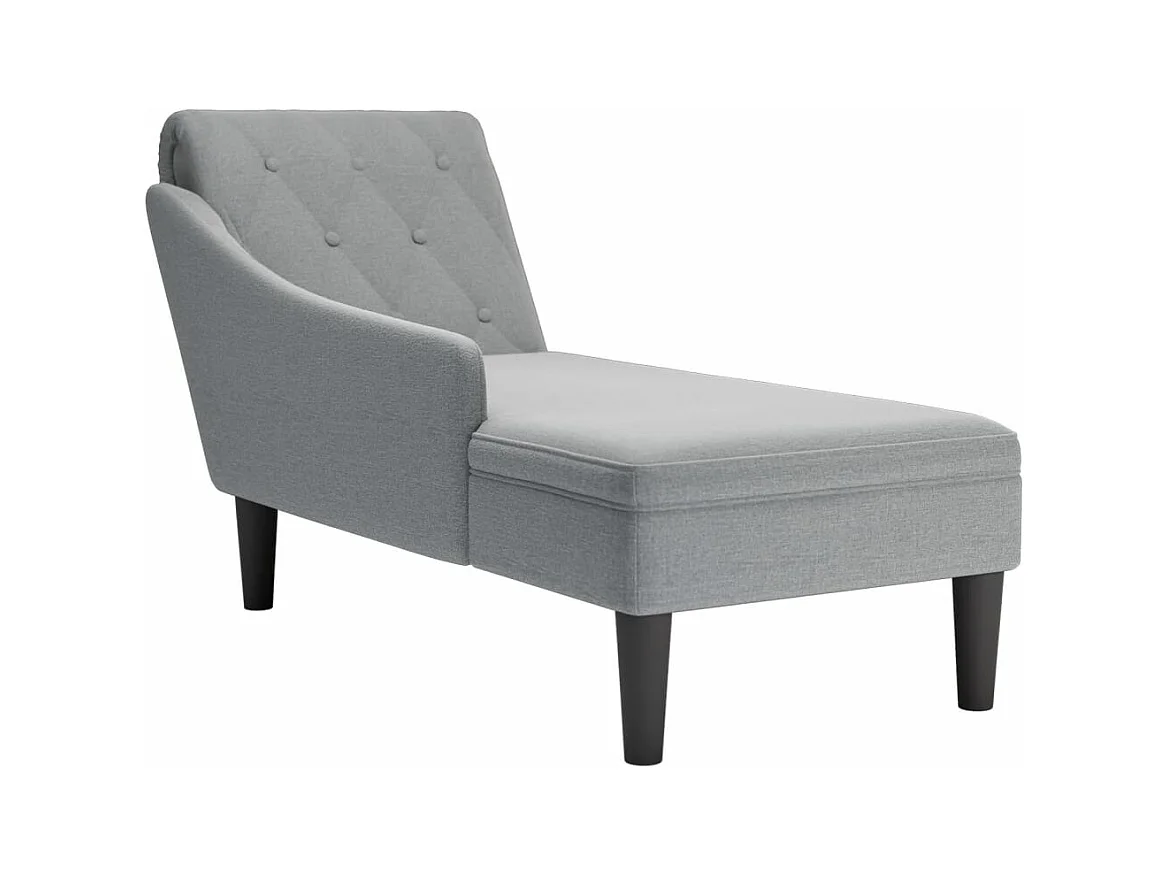 Fauteuil long avec coussin et accoudoir droit gris clair tissu