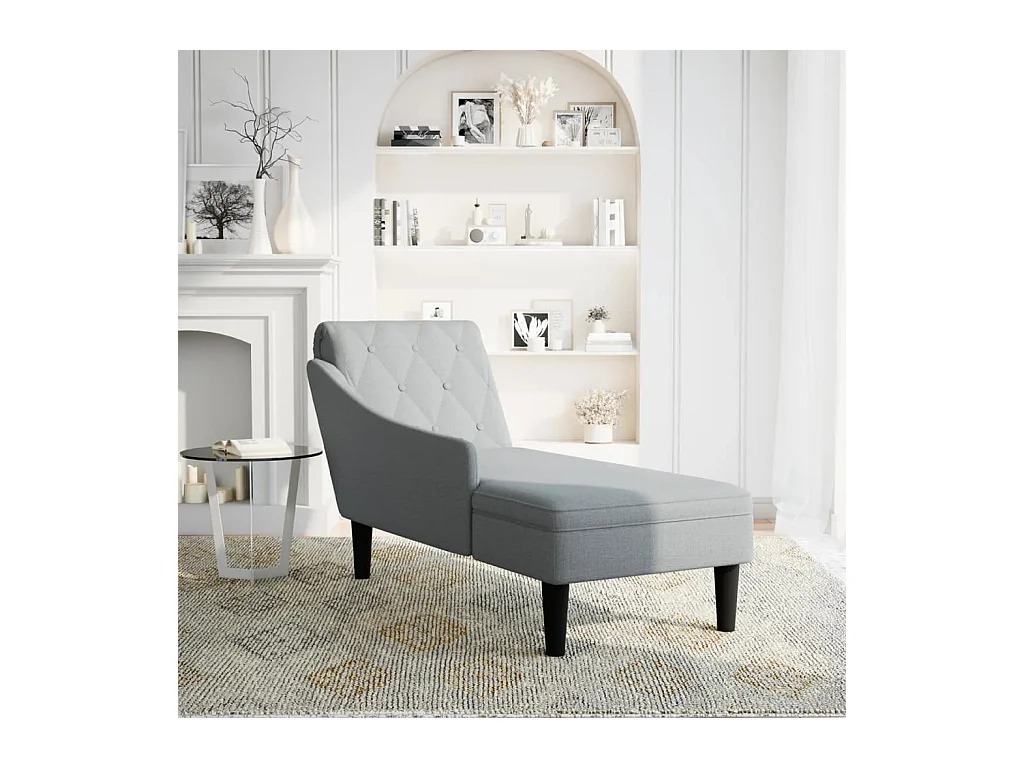 Fauteuil long avec coussin et accoudoir droit gris clair tissu