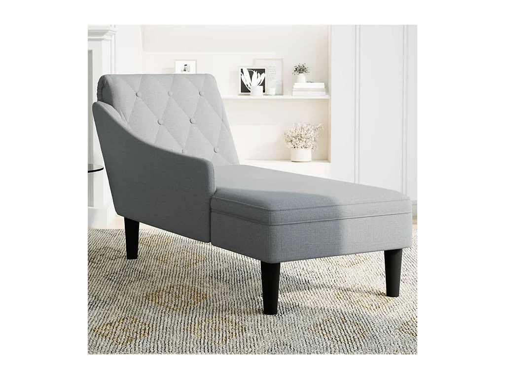 Fauteuil long avec coussin et accoudoir droit gris clair tissu