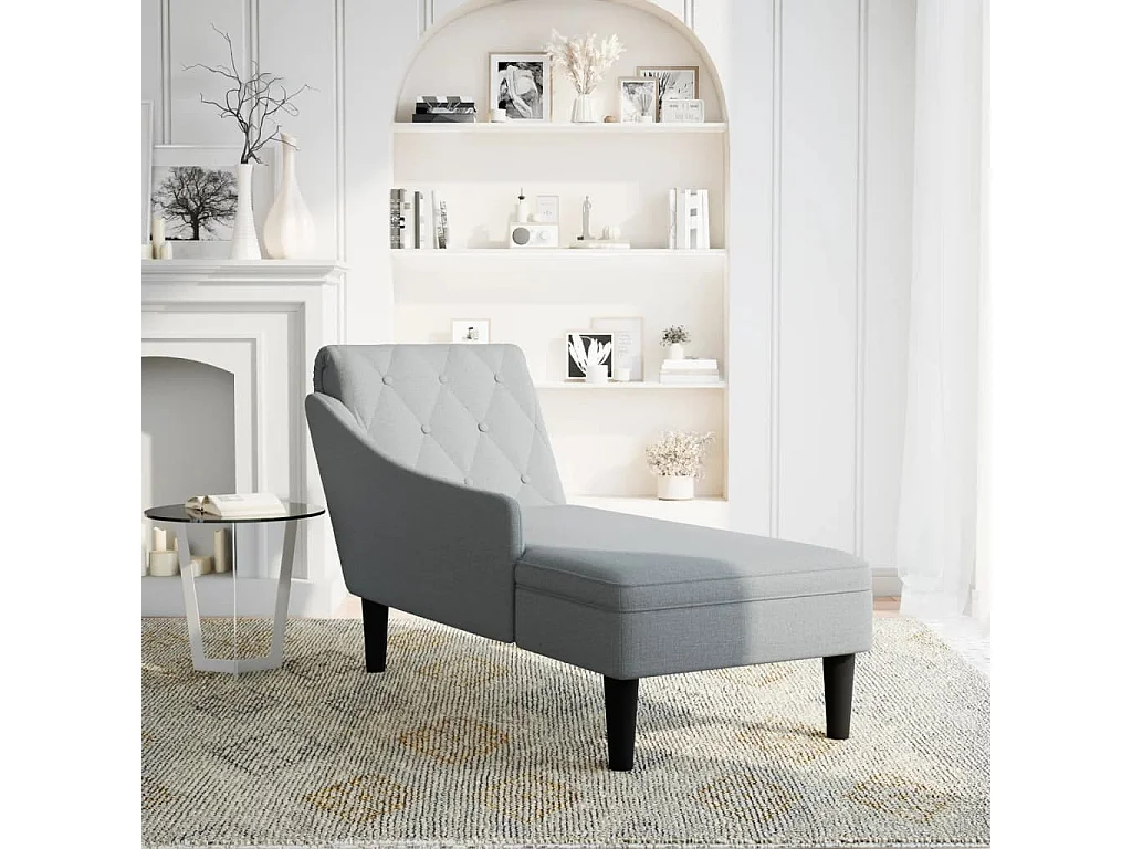 Fauteuil long avec coussin et accoudoir droit gris clair tissu