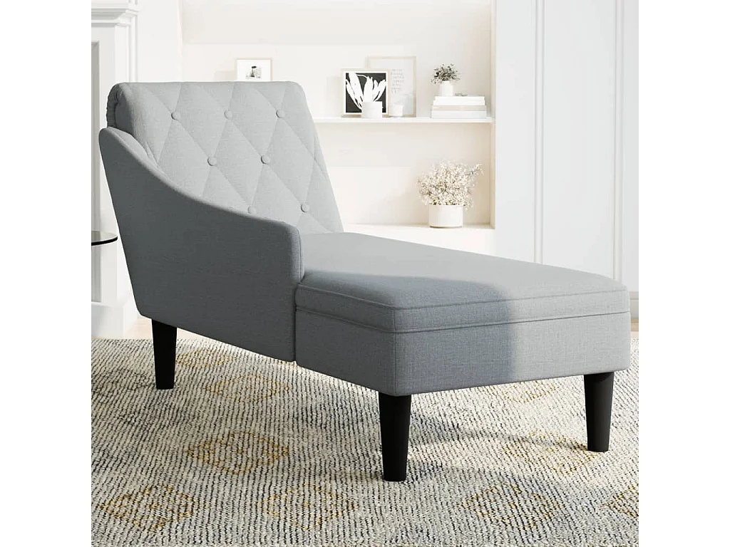 Fauteuil long avec coussin et accoudoir droit gris clair tissu